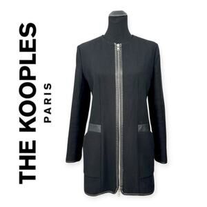 The Kooples | Size 40 / L | Luxury Black Wool/Cashmere Leather Trim Coat Jacket